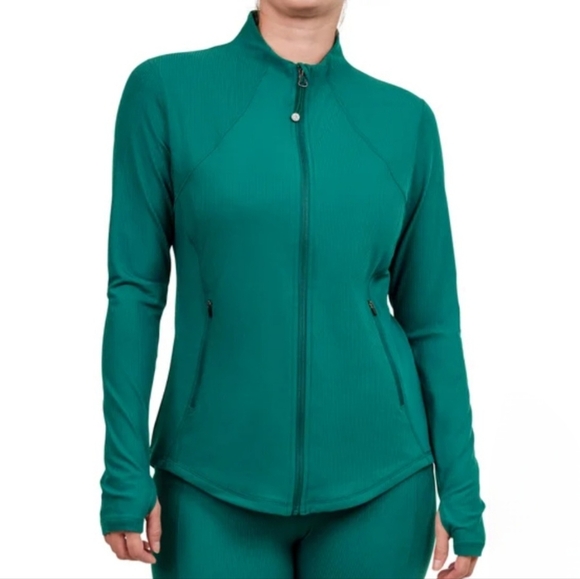 Tuff Veda Women’s Ribbed Yoga Jacket Women's Small Green Full Zip Top - Picture 1 of 15